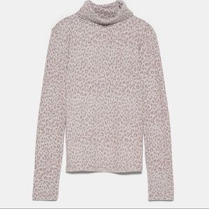 Zara Pink Leopard Print Turtleneck Sweater